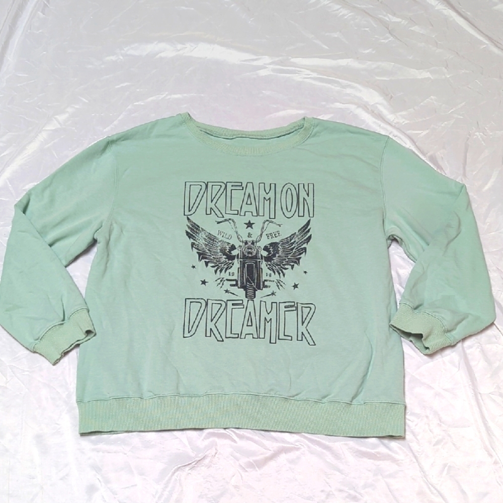 "Dream On Dreamer" Motorcycle Graphic Cozy Lounge Wear Pull Over Sweatshirt 2XL